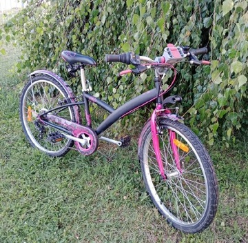  Rower dziewczęcy  b'twin 24 różowo-czarny