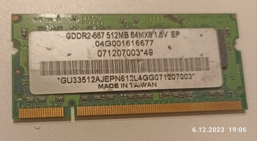 Pamięć RAM ddr2 512MB 64MX6-667