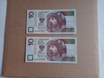 2 banknoty 10zł AA 1994, stan 1