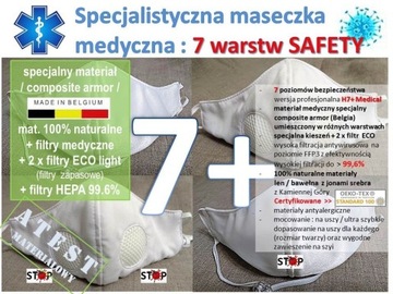 maseczka H7+ HEPA : ochrona C-19 Safety MAX. 99,6%