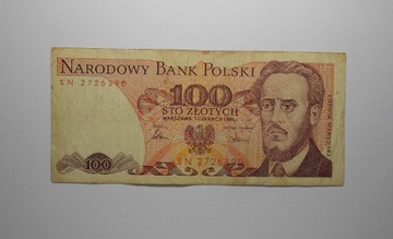 stary banknot PRL 100 złotych SN