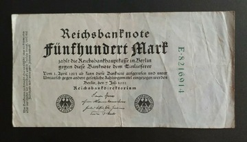 Niemcy banknot 500 marek , 1923