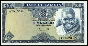 ZAMBIA 10 KWACHA 1976 P#22a UNC RZADKI