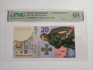 Banknot Pick 194 20 zł Bitwa Warszawska 1920 PMG 68 EPQ RP0001533