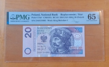 20 zl zlotych 1994, seria ZA, PMG 65/EPQ 