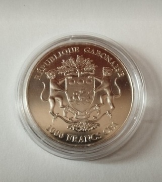 Srebrna moneta bulionowa 1000 fr CFA. Rep.Gabonu 