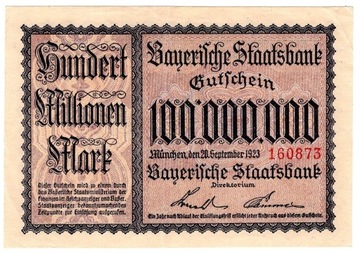 100 000 000 Marek 1923 -  Weimar Republic Bavaria