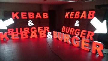 Reklama Kebab i Burger litery świetlne banery mega