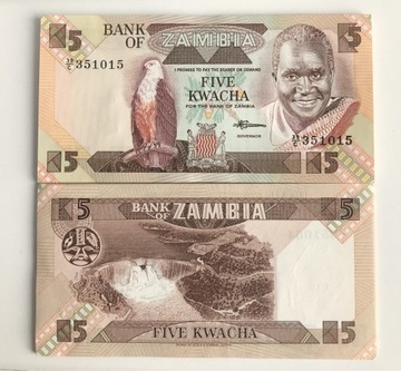 Zambia 5 Kwacha UNC 1988 P-25d ZDJ. POGLĄDOWE