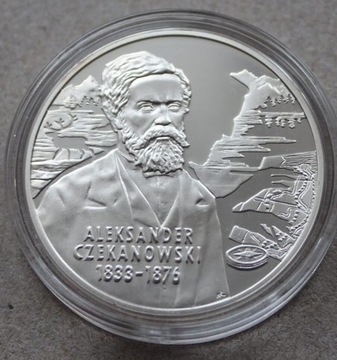 Moneta 10 zł,2004 rok,Aleksander Czekanowski, srebro, lusterko 