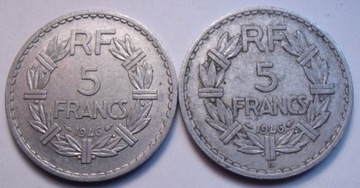 Francja komplet 5 franków 1946 i 1946 B