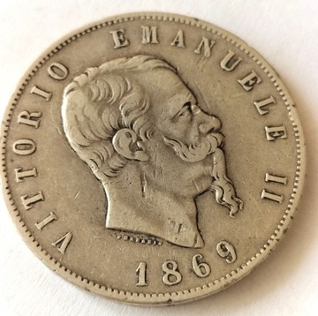 Włochy 5 lirów, 1869 r srebro