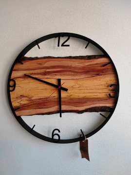 Zegar 50 cm drewna jabloni w metalowej obręczy 