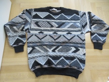 Johnny Sweaters sweter vintage wzory wełna M PRL
