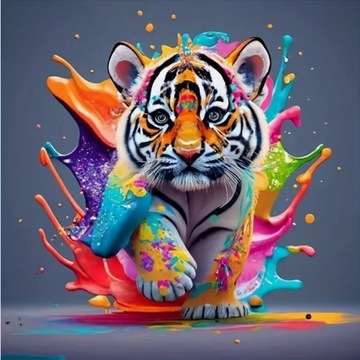 Haft diamentowy tygrys farba 40 cm x 40 cm malowanie diamentowe