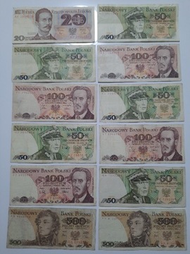 L173 - 12 BANKNOTÓW PRL OD 20 ZŁ DO 500 ZŁOTYCH 