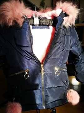kurtka zimowa dla dziewczynki z pomponami 98cm