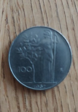 Moneta Włochy 100 lirów 1967