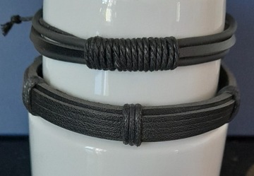 Zestaw - 2 sztuki - czarna męska bransoletka regulowana na sznurku