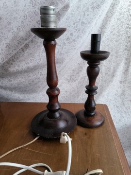 Dwie stare drewniane lampki lampy antyki PRL