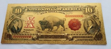 Banknot pozłacany 24k 10 $  BIZON USA z 1901 roku 