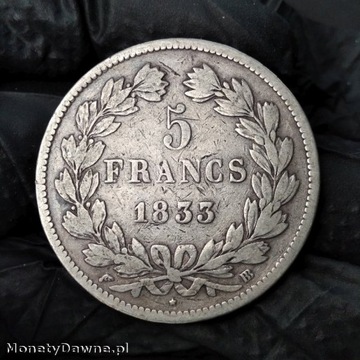 5 franków 1833 BB, Ludwik Filip I, Francja