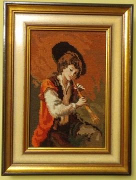 Haft gobelinowy,  obraz  w drewnianej ramie
