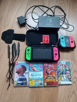 Nintendo switch z 4 padami + 3 gry + cały zestaw