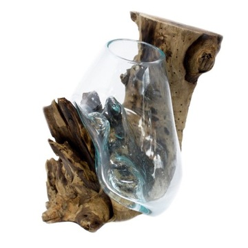 Szklany wazon wtopiony w drewno (wiszący)