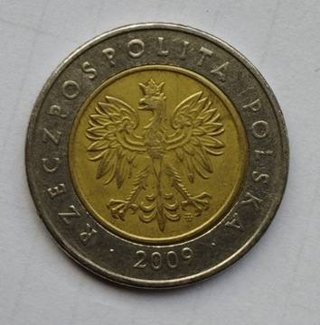 5 zł złoty z 2009 r. mennica polska, defekt 