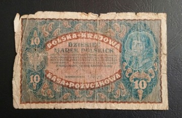 Stary banknot Polska 10 marek polskich 1919 rok 