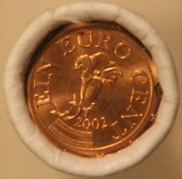 1 EURO CENT  2002 AUSTRIA - ROLKA 50 SZT