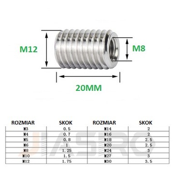 Tulejka gwintowana, redukcja M12 DO M8 X20MM 