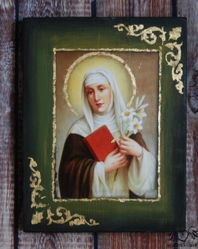Ikona Święta Katarzyna ze Sieny decoupage handmade