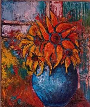 Obraz olejny kwiaty slineczniki