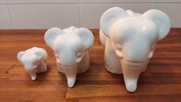 Rodzina trzech białych słoni ceramika 