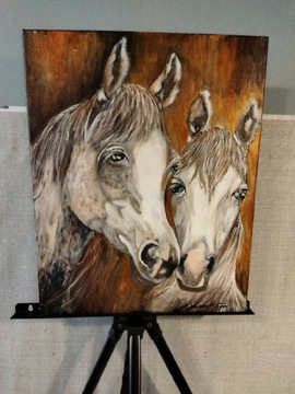 Obraz malowany ręcznie akrylem, konie