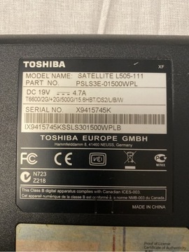 Obudowa tylna Toshiba Satellite L505-111
