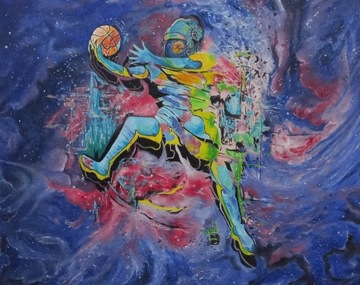 Koszykarz Astronauta Obraz Olejny ręcznie malowany