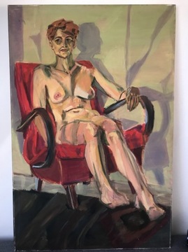 Obraz olejny, Kobieta na czerwonym fotelu