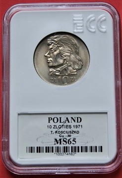 10 złotych 1971 r -  Kościuszko  MS 65  Mennicza !