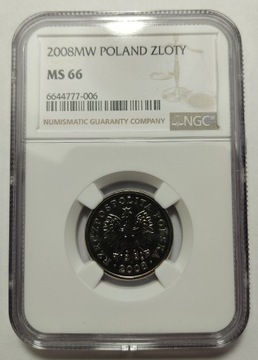 1 zł 2008, NGC MS 66 - mennicza, grading