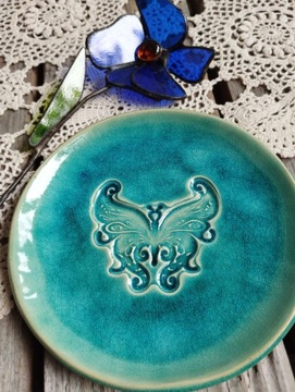 Ceramiczna podstawka motyl, turkus, rękodzieło 