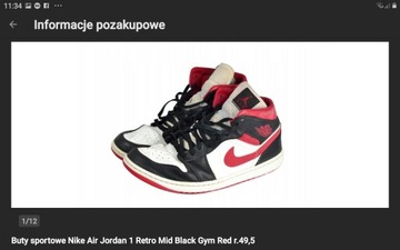 Buty Nike air Jordan 1 retro mid 49.5 15 33cm