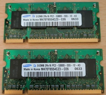 Pamięci 2x512MB DDR2-667 SO-DIMM Samsung