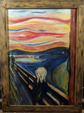 Beksiński, Munch "Krzyk", olej-płyta 56,5x76,5cm.