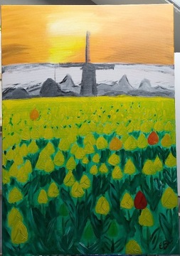 Pole tulipanów z nutą abstrakcji 70x100 akryl