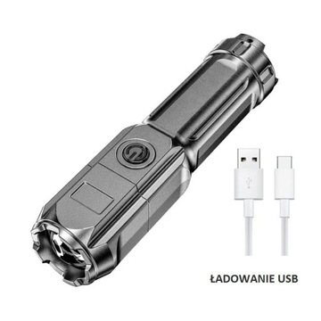 Poręczna latarka, ładowana USB, akumulator