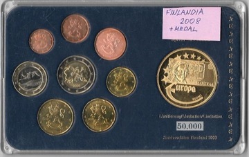 ZESTAW EURO OBIEGOWE FINLANDIA 2008+MEDAL OKOLICZ.
