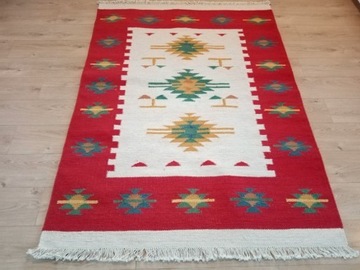Piękny wełniany kilim ręcznie tkany 140x200cm